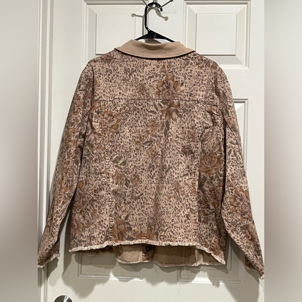DIANE GILMAN Floral Leopard Print Button-Up Jacket in Taupe and Beige SZ 3X - Picture 6 of 9